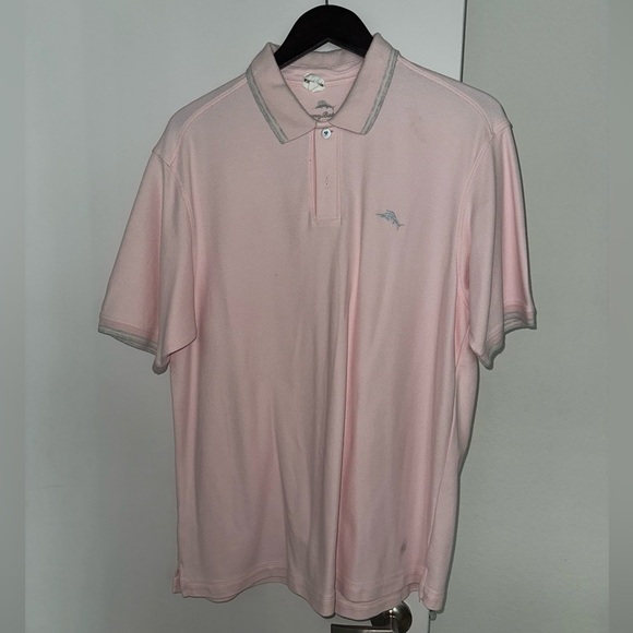 Tommy Bahama Men's Pink Print Polo Short Sleeve Shirt Size Large - Picture 1 of 4